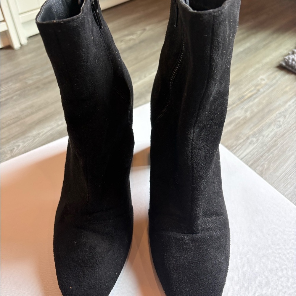 Lulu's Black Suede Pointed-Toe Ankle Booties with Side Zipper